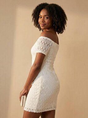 Zara White Floral Lace Scalloped Mini Dress - Small